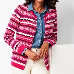 Talbots Pink Fair Isle Patterned Cardigan Large